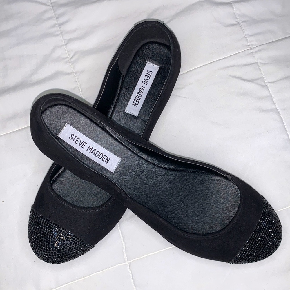 Steve Madden Kamila Sequin Toe Black Ballet Flats 8.5